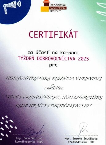 Dobrovoľníci v našej knižnici - Tyzden dobrovolnictva v Hornonitrianskej knižnici